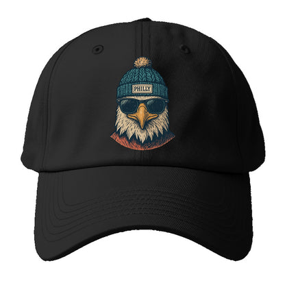Philadelphia Eagle wearing Philly beanie with pom pom and wayfarer - Baseball Cap For Big Heads - Black