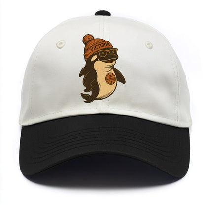 Victoria Orca wearing Victoria beanie with pom pom and wayfarer sunglasses - Two Tone Cap - Black