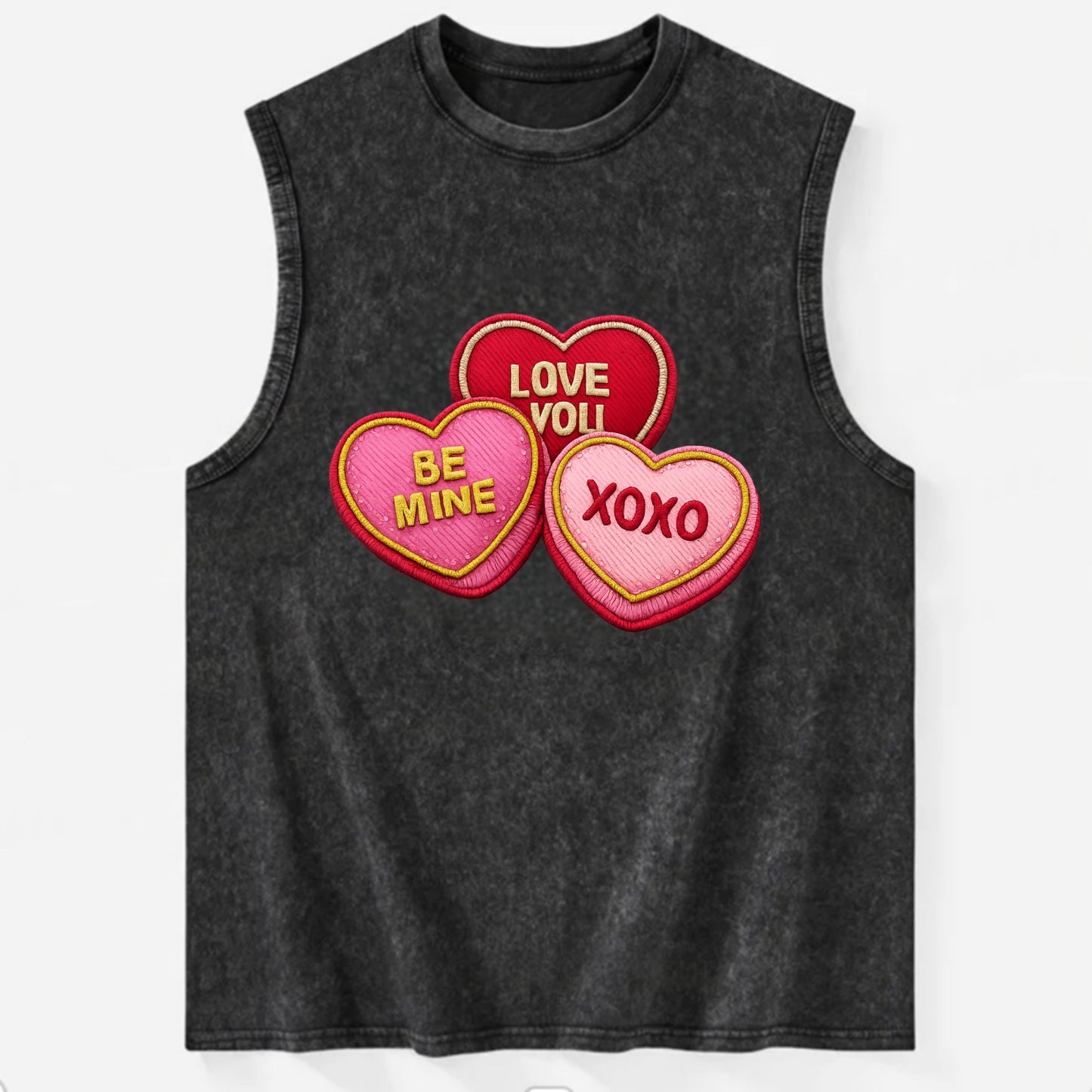 VALENTINES HEARTS - candy hearts in pink and red , love day - Vintage Washed Tank - Black