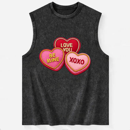 VALENTINES HEARTS - candy hearts in pink and red , love day - Vintage Washed Tank - Black