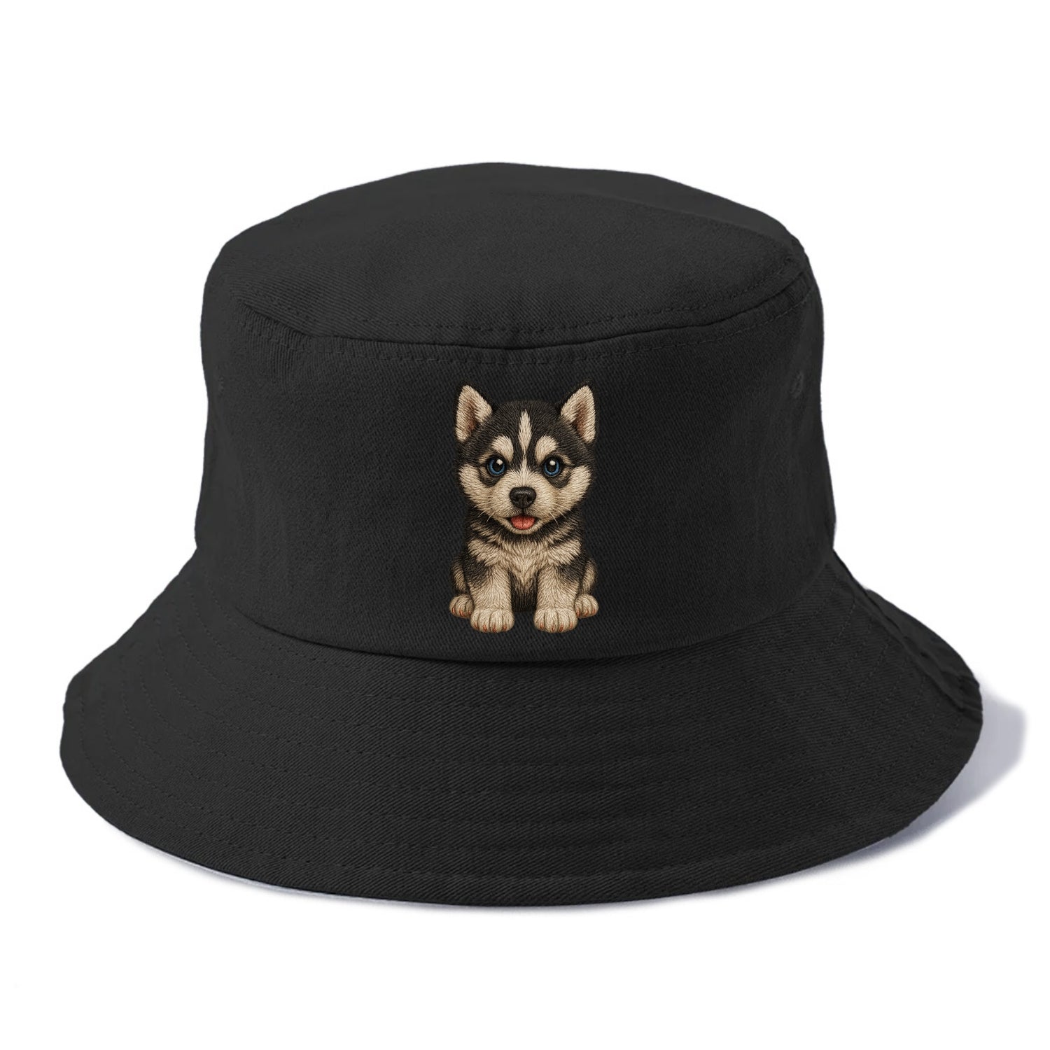 Baby Siberian Husky Puppy - blue or bi-colored eyes, fluffy coat, wolf-like, - Bucket Hat - Black