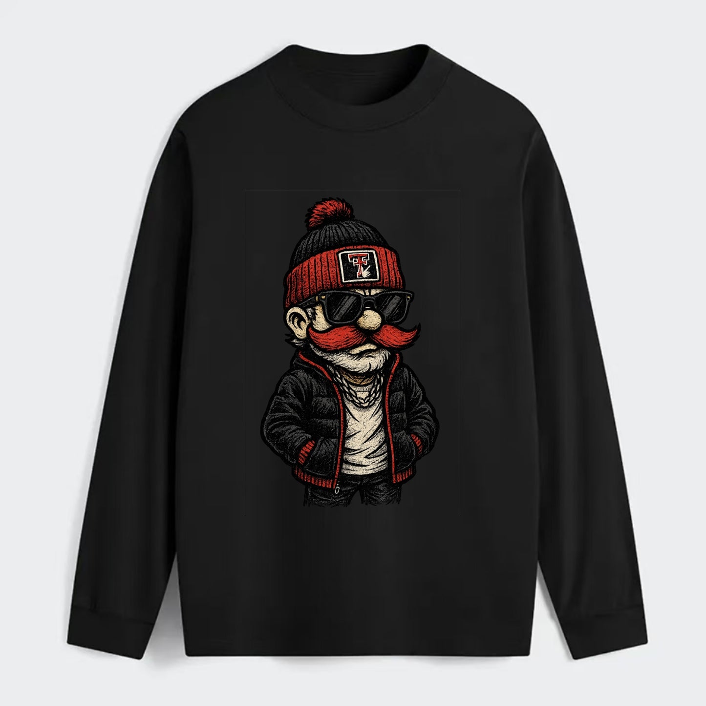 Lubbock Raider wearing Texas Tech beanie with guns up patch - Classic Long Sleeve Shirt - Black