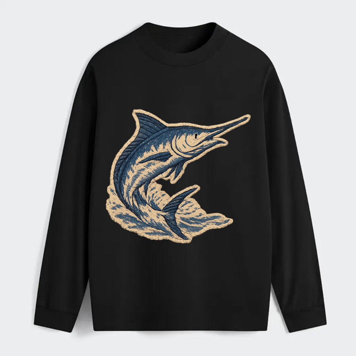 SWORDFISH MARLIN - leaping marlin in blue and silver , sport fishing - Classic Long Sleeve Shirt - Black