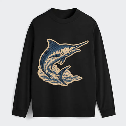 SWORDFISH MARLIN - leaping marlin in blue and silver , sport fishing - Classic Long Sleeve Shirt - Black