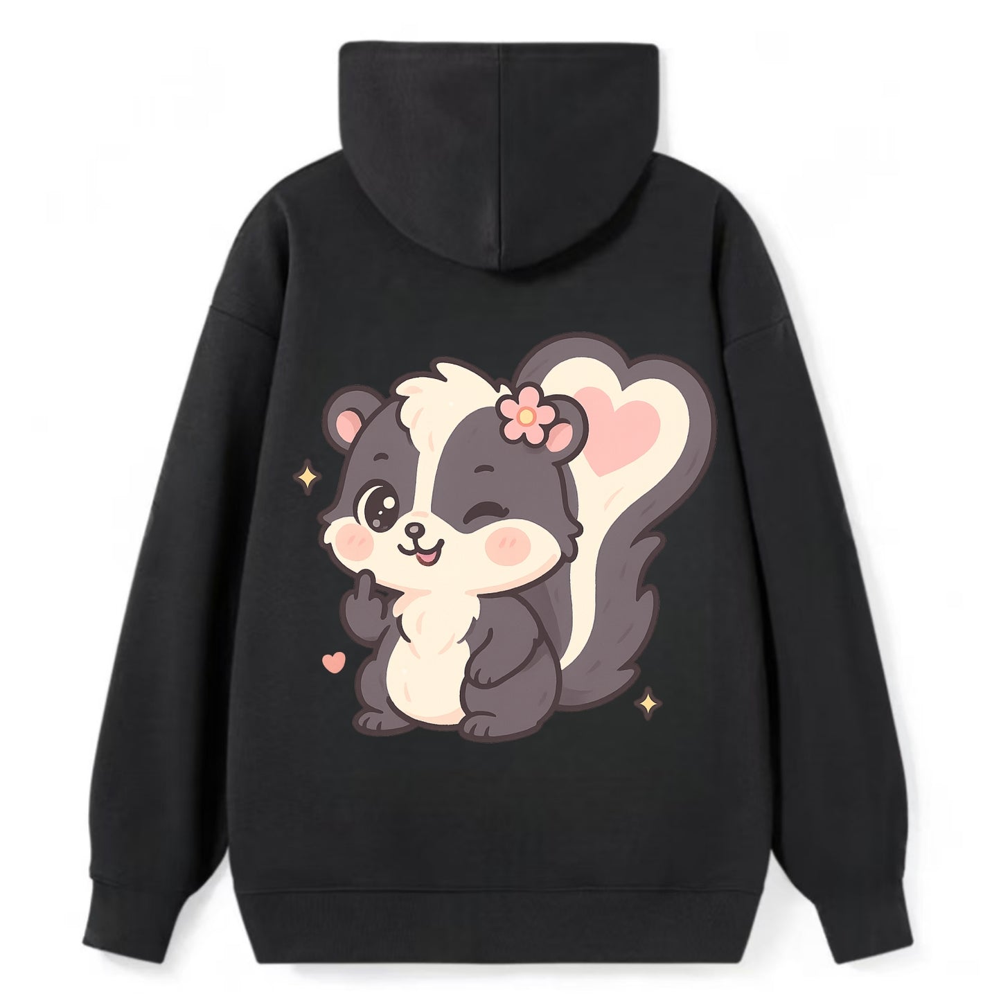 fluffy skunk with heart-shaped tail pattern, one paw up showing sass - Classic Pullover Hoodie - Black