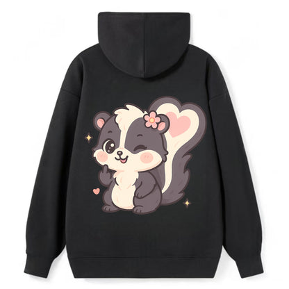 fluffy skunk with heart-shaped tail pattern, one paw up showing sass - Classic Pullover Hoodie - Black