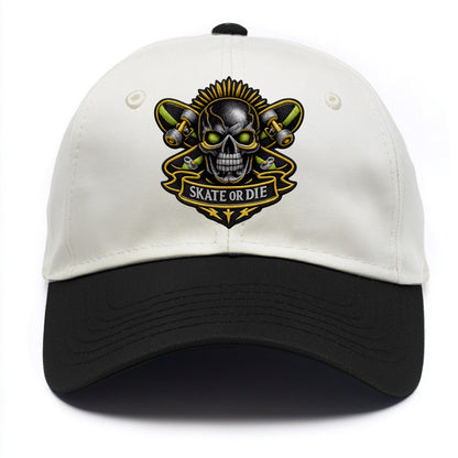 Embroidered patch design - SKATEBOARD SKULL - skull with skateboard in black and - Two Tone Cap - Black