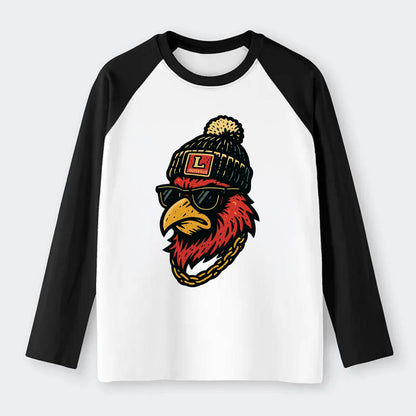 Louisville Cardinal wearing Louisville beanie with L patch - Raglan Long Sleeve T-Shirt - Black