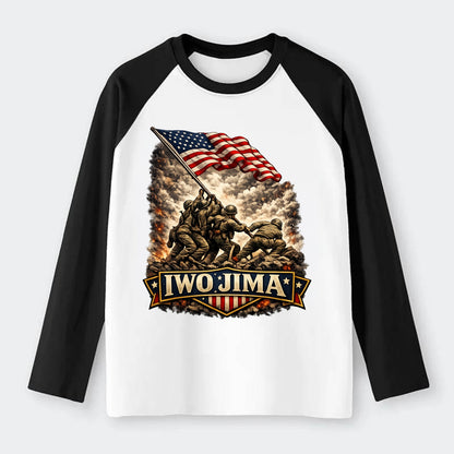 Iwo Jima Flag Raising - Raglan Long Sleeve T-Shirt - Black