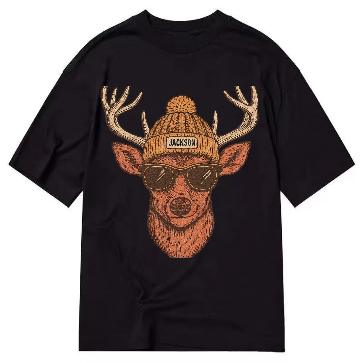 Mississippi White-tailed Deer wearing Jackson beanie with pom pom and wayfarer - Classic T-shirt - Black