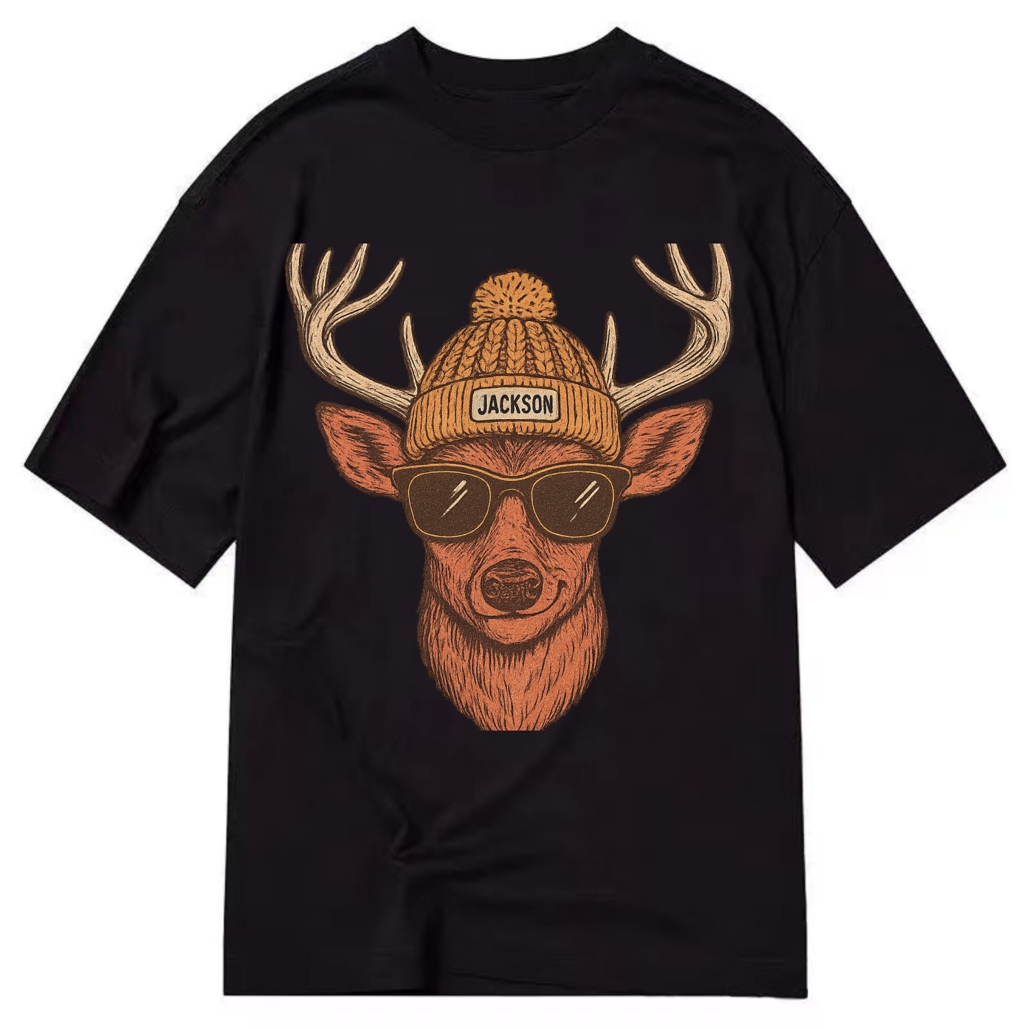 Mississippi White-tailed Deer wearing Jackson beanie with pom pom and wayfarer - Classic T-shirt - Black