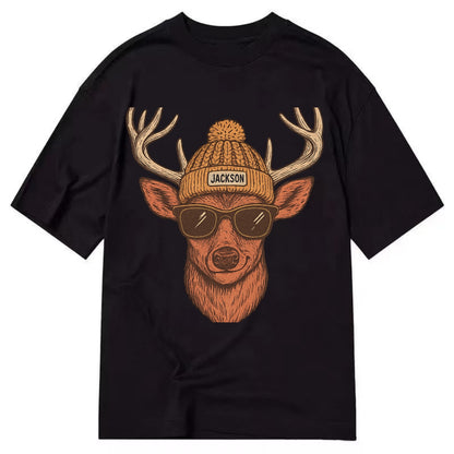 Mississippi White-tailed Deer wearing Jackson beanie with pom pom and wayfarer - Classic T-shirt - Black