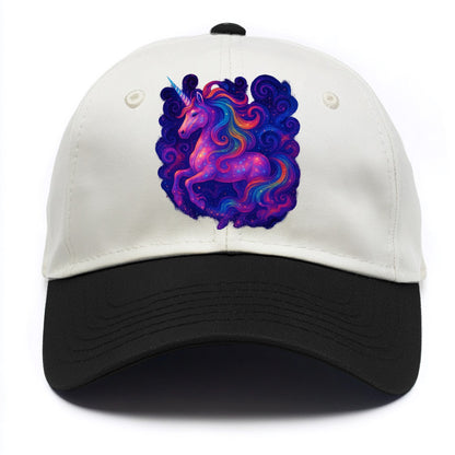 Magical unicorn with flowing rainbow gradient mane, iridescent horn with spiral - Two Tone Cap - Black
