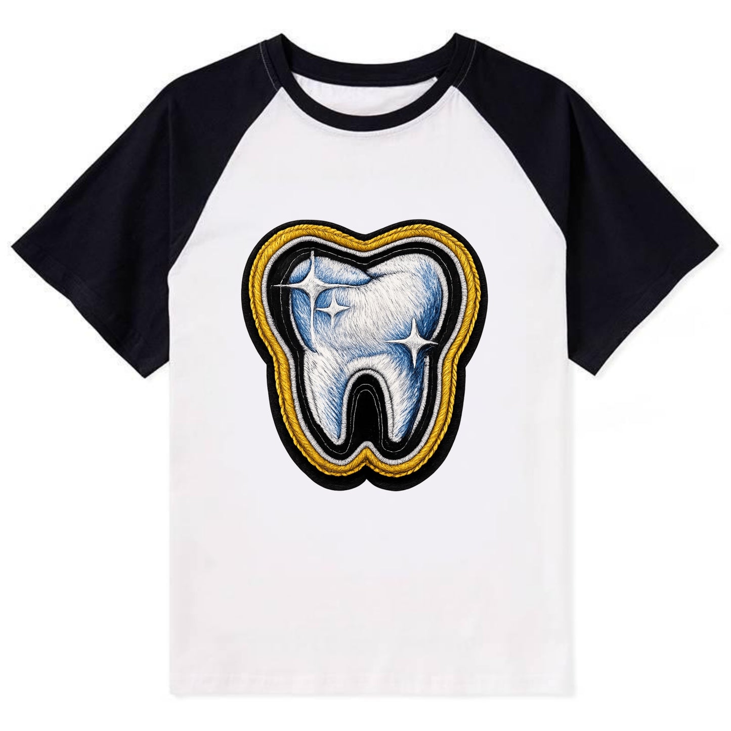 DENTAL TOOTH - molar with sparkle in white and blue , dentist - Contrast Raglan T-shirt - Black