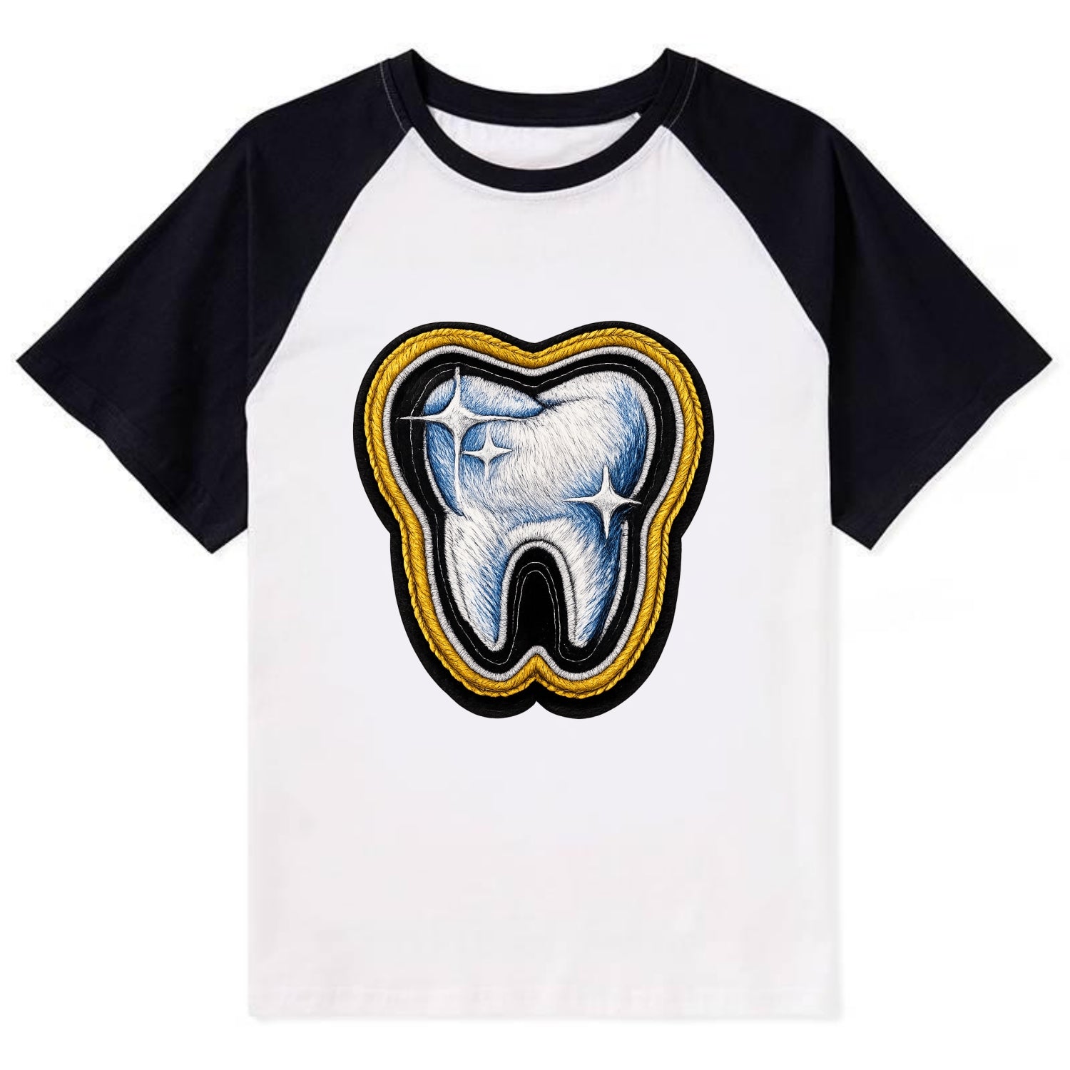 DENTAL TOOTH - molar with sparkle in white and blue , dentist - Contrast Raglan T-shirt - Black