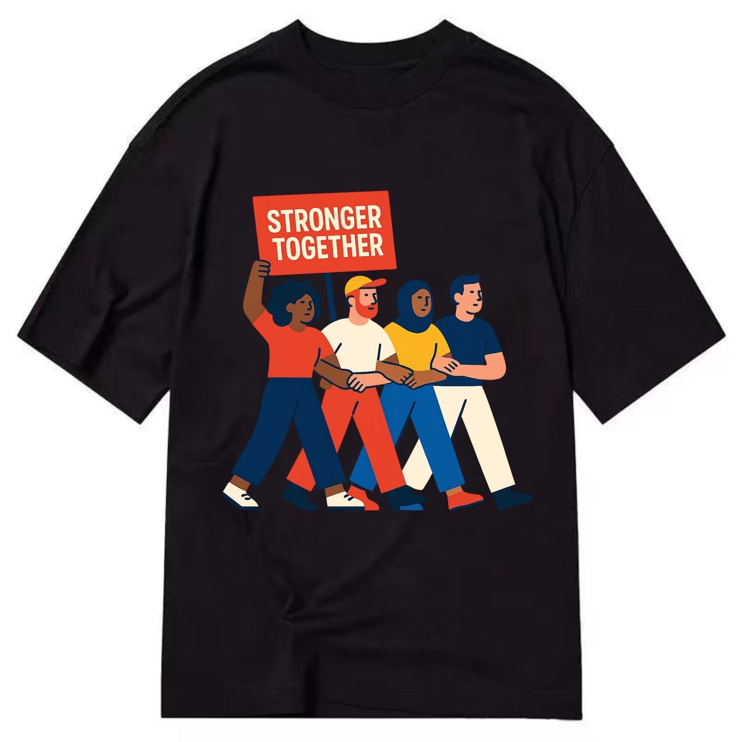 Peaceful protesters marching with linked arms - "Stronger Together" - solidarity - Classic T-shirt - Black