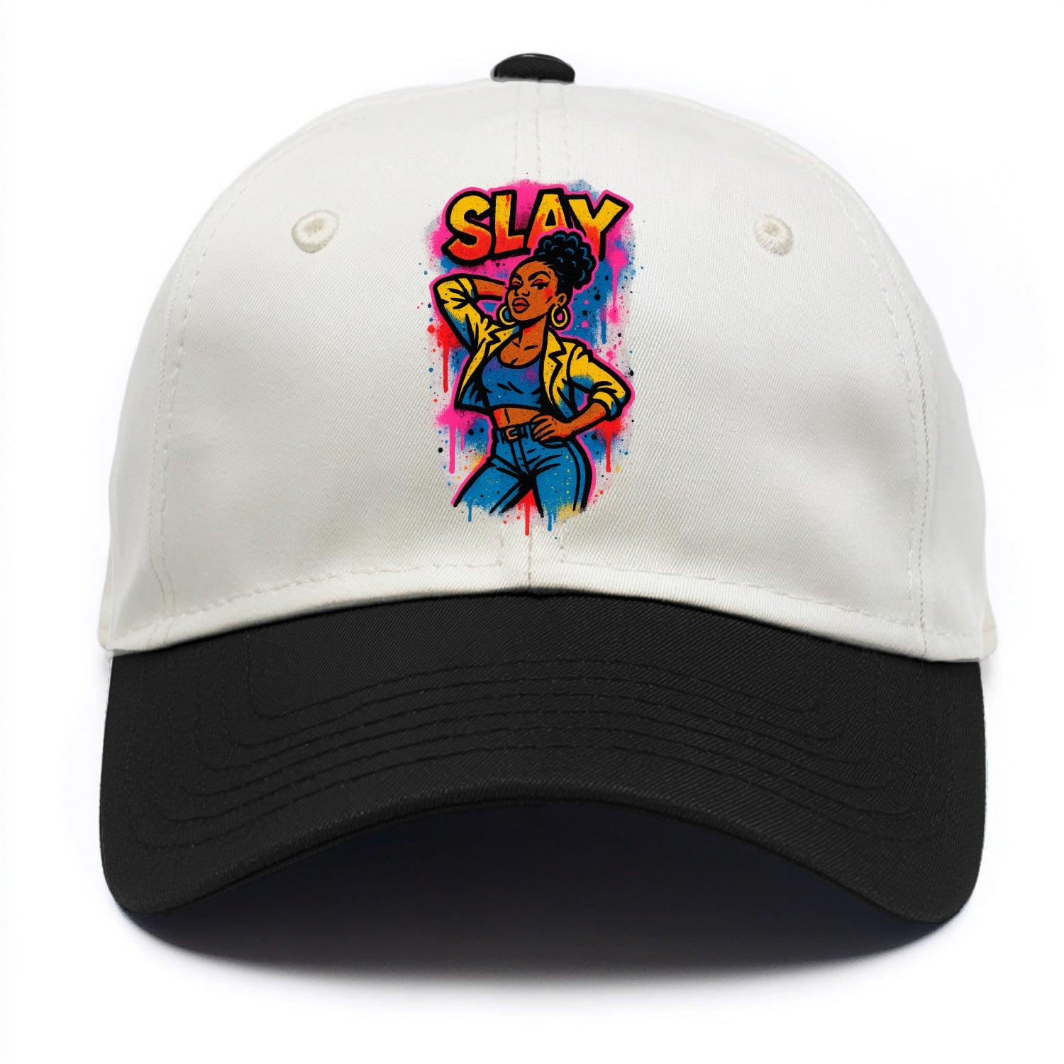 Empowered figure striking confident pose - "slay" culture, fierce and fabulous energy - Two Tone Cap - Black