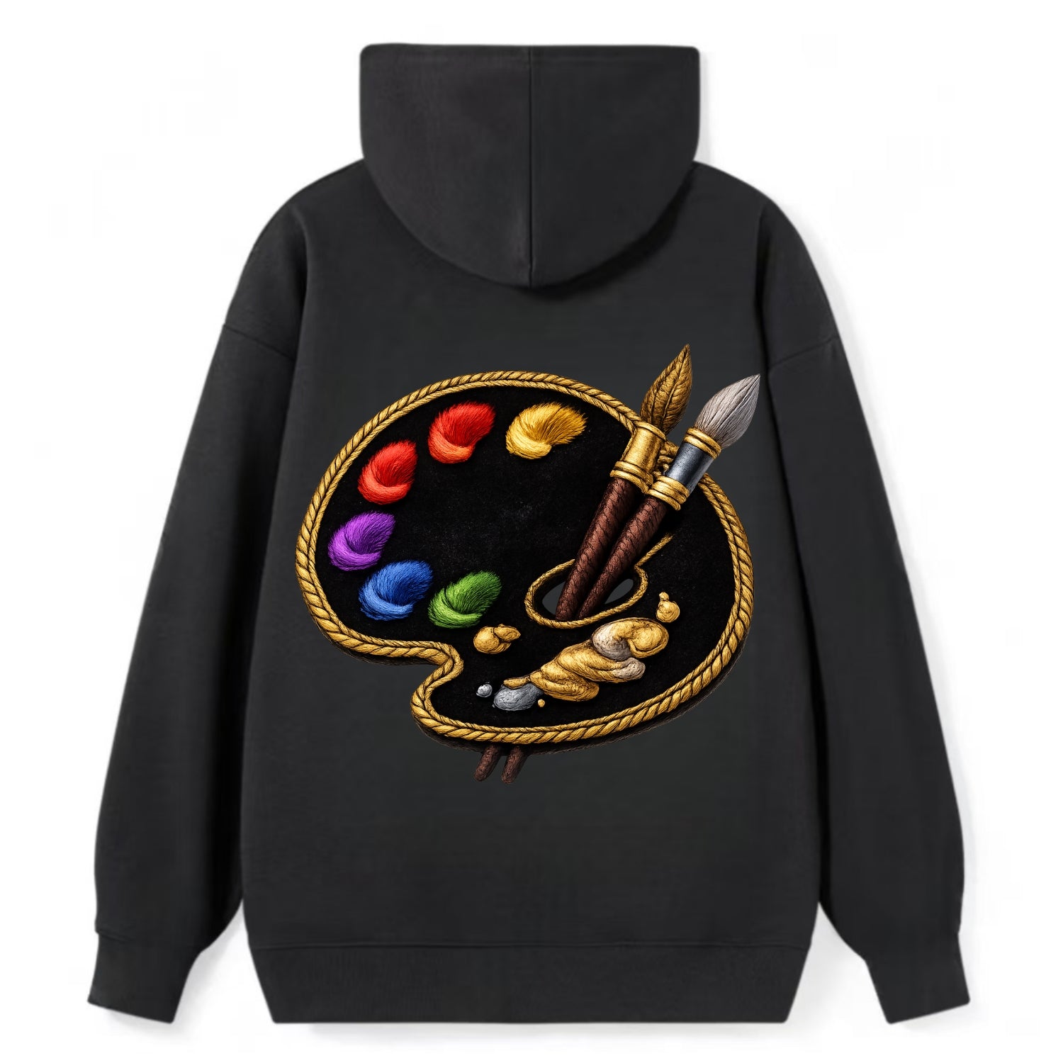 PAINT PALETTE - artist palette with brushes in rainbow and brown , - Classic Pullover Hoodie - Black