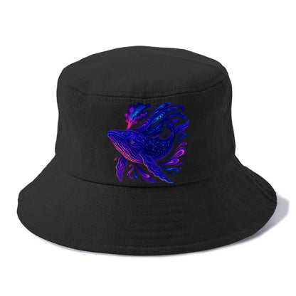 Majestic whale with body composed of galaxy clusters, stellar fins flowing like cosmic - Bucket Hat - Black