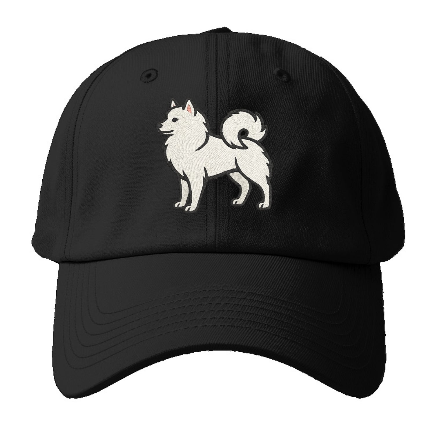 American Eskimo Dog - White spitz embroidered standing design - Baseball Cap For Big Heads - Black