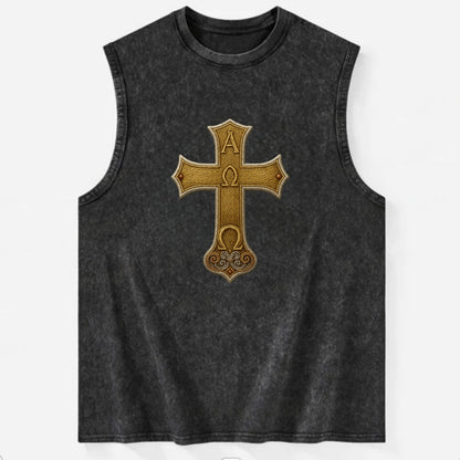 Alpha Omega Cross  - Vintage Washed Tank - Black