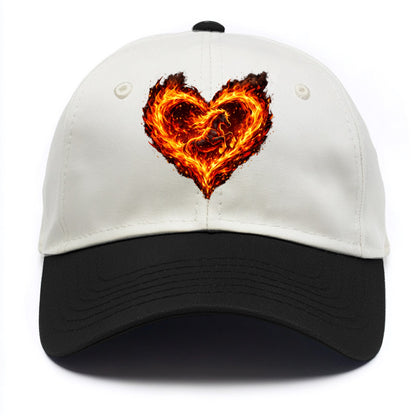 HEART OF FIRE | Flaming heart with horse silhouette inside | Passion embodied | Love - Two Tone Cap - Black