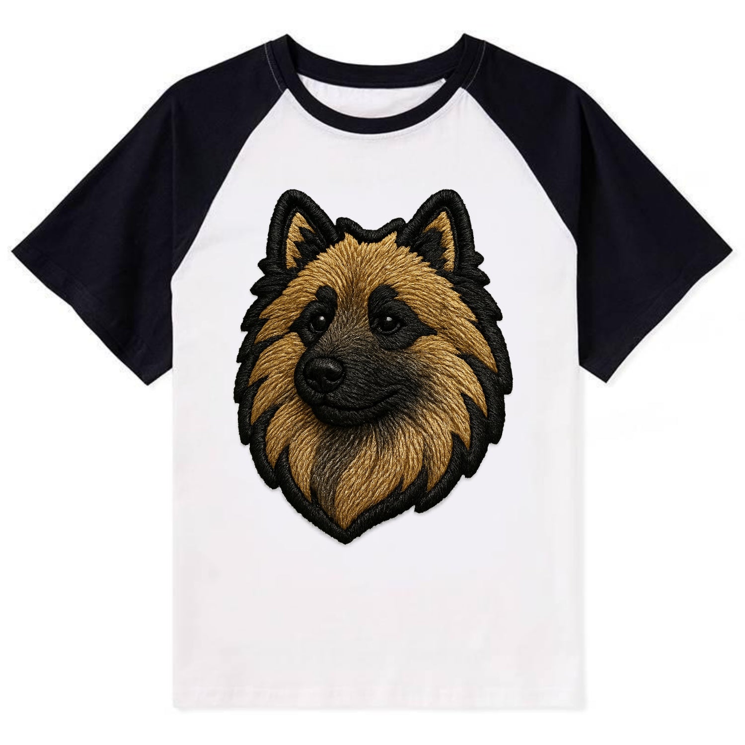 Keeshond - Contemporary spitz logo with - Contrast Raglan T-shirt - Black