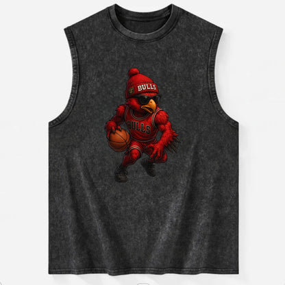 Windy City Hawk wearing Bulls beanie with six rings patch and wayfarer - Vintage Washed Tank - Black