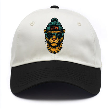 Florida Panther wearing Miami beanie with pom pom and wayfarer sunglasses - Two Tone Cap - Black