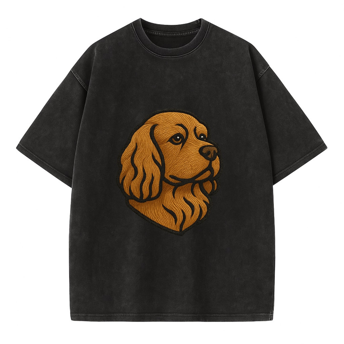Sussex Spaniel - Golden liver embroidered low-set design - Vintage T-shirt - Black
