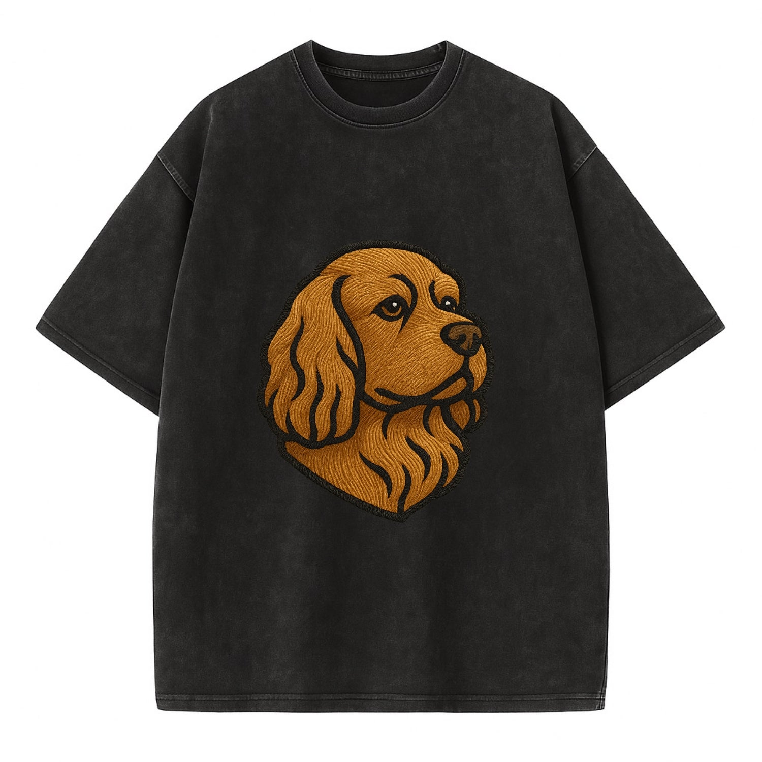 Sussex Spaniel - Golden liver embroidered low-set design - Vintage T-shirt - Black