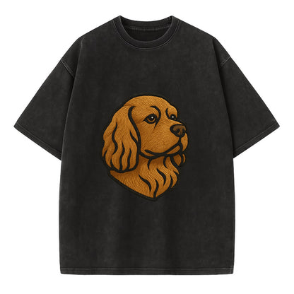 Sussex Spaniel - Golden liver embroidered low-set design - Vintage T-shirt - Black
