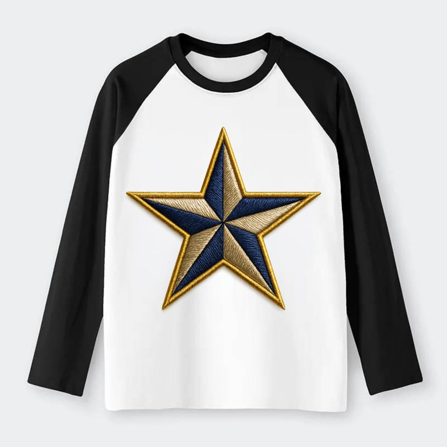 Nautical Star  - Raglan Long Sleeve T-Shirt - Black