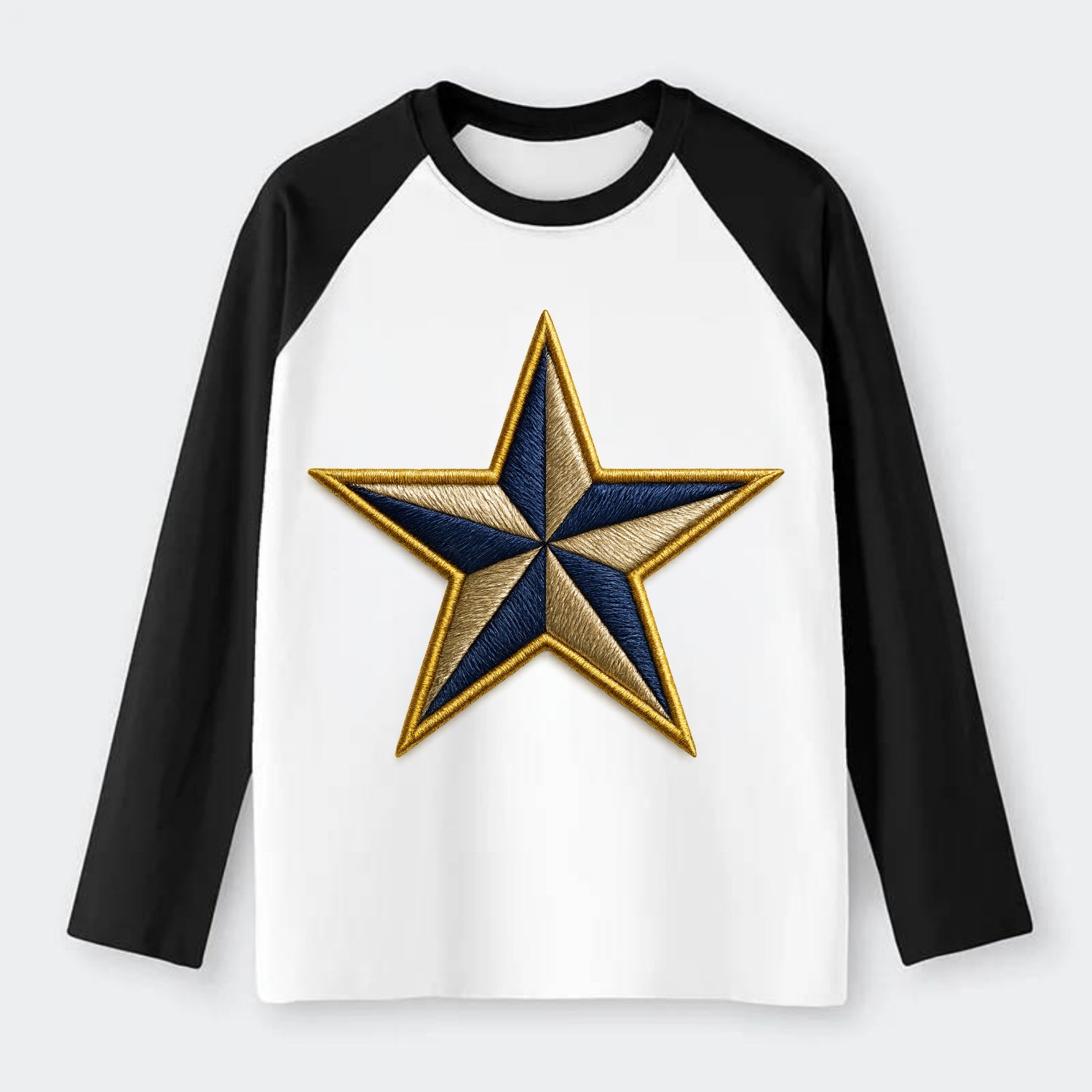 Nautical Star  - Raglan Long Sleeve T-Shirt - Black