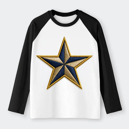 Nautical Star  - Raglan Long Sleeve T-Shirt - Black
