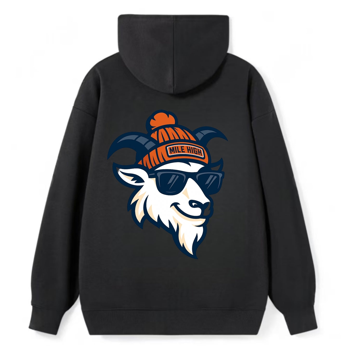 Denver Mountain Goat wearing Broncos beanie with Mile High patch and - Classic Pullover Hoodie - Black