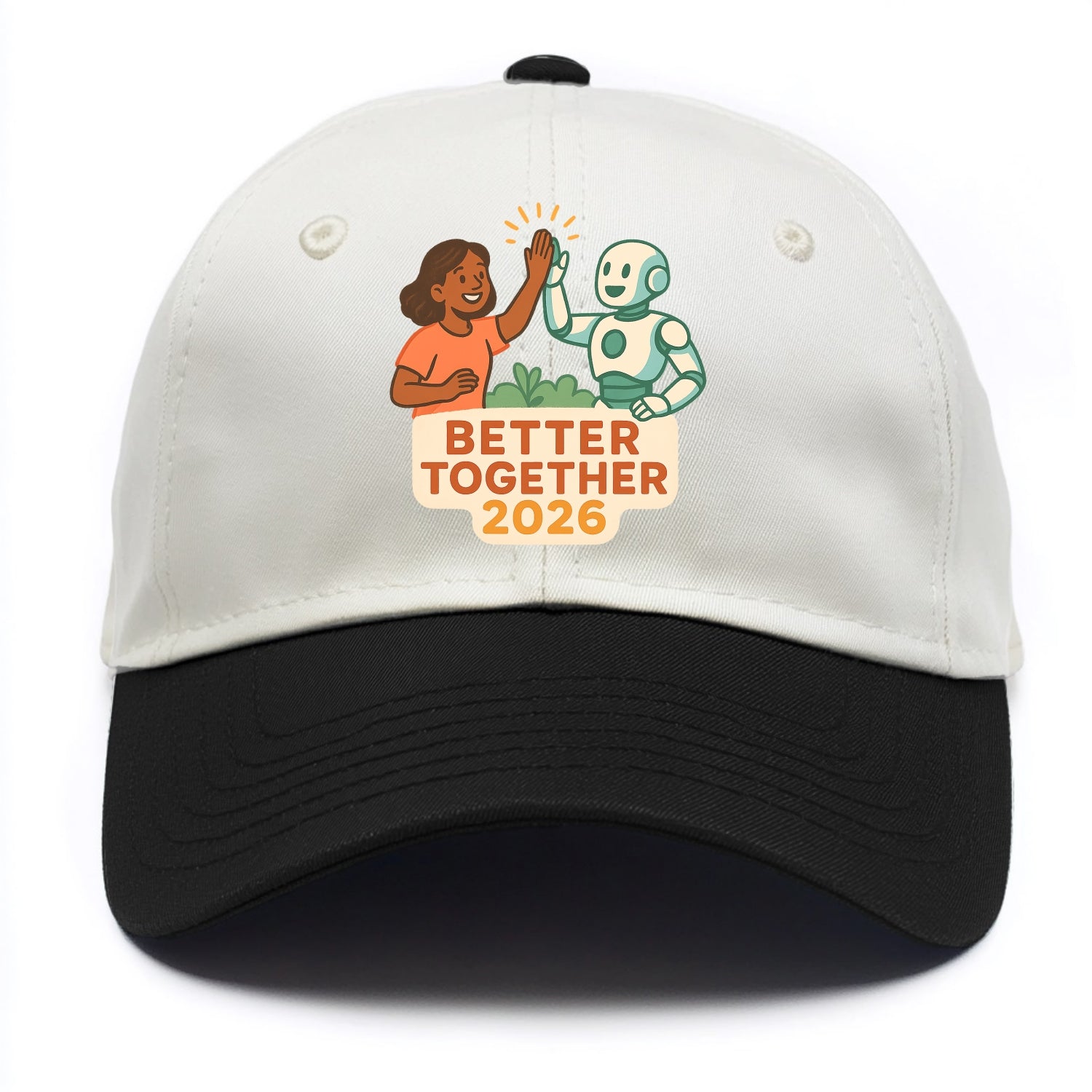 Human and AI robot high-fiving as collaborative partners - "Better Together 2026" - - Two Tone Cap - Black