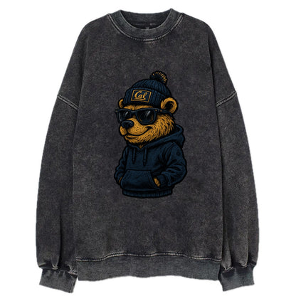 Berkeley Bear wearing Cal beanie with script patch - Vintage Sweatshirt - Black
