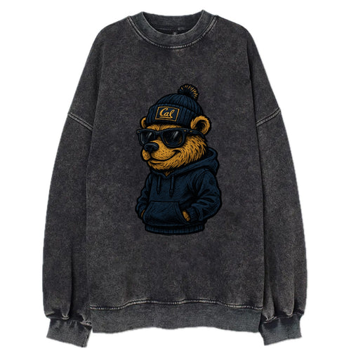 Berkeley Bear wearing Cal beanie with script patch - Vintage Sweatshirt