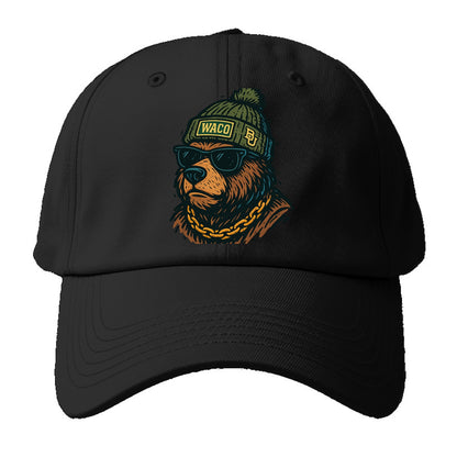 Waco Bear wearing Baylor beanie with BU patch - Baseball Cap For Big Heads - Black