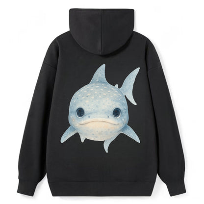 Baby Whale Shark - spotted blue-gray, wide mouth closed, tiny eyes, - Classic Pullover Hoodie - Black