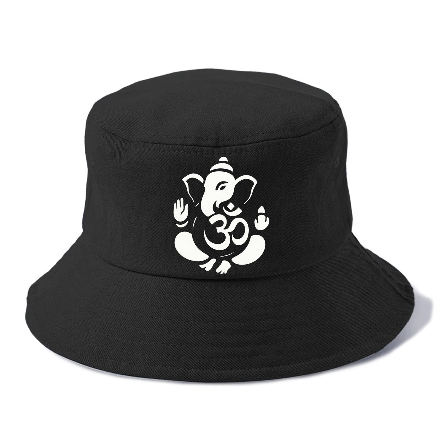 Ganesha elephant silhouette - negative space creates om symbol - Bucket Hat - Black