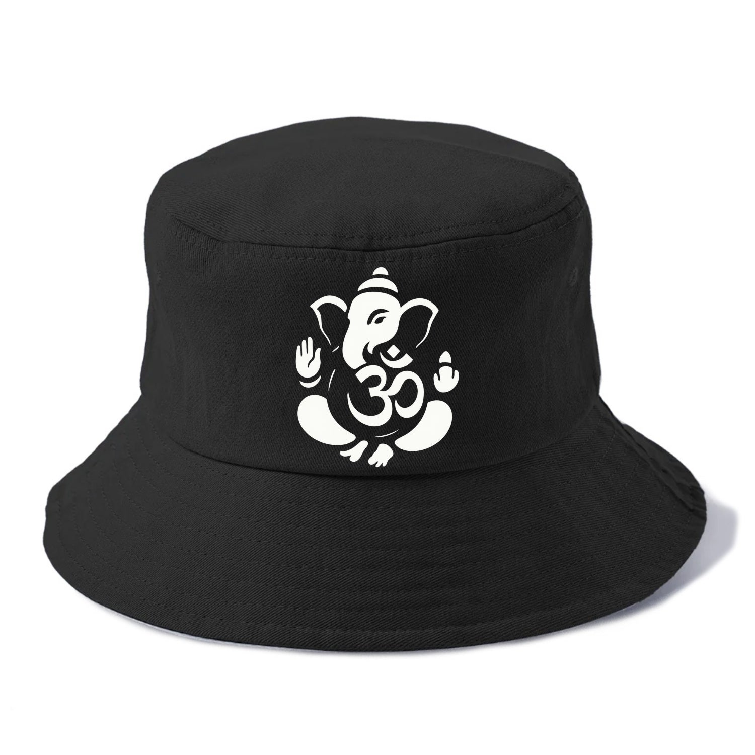 Ganesha elephant silhouette - negative space creates om symbol - Bucket Hat - Black