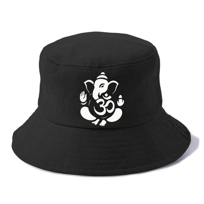Ganesha elephant silhouette - negative space creates om symbol - Bucket Hat - Black