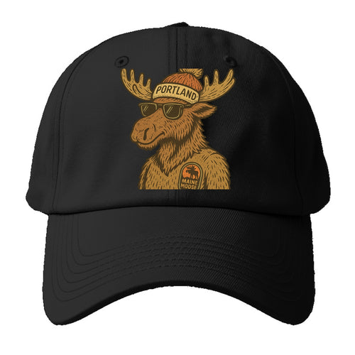 Maine Moose wearing Portland beanie with pom pom and wayfarer - Baseball Cap For Big Heads