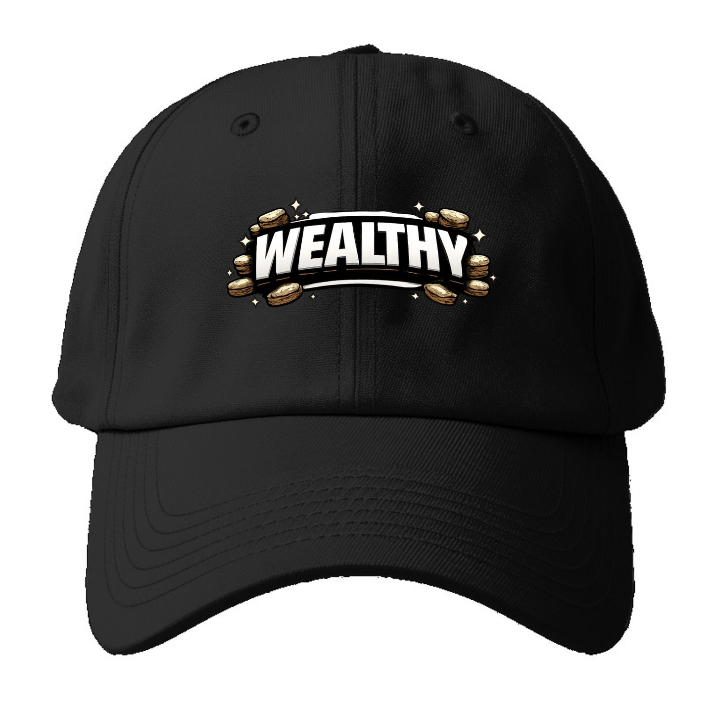 Bold typography design - "WEALTHY" - financial abundance, rich life - Baseball Cap For Big Heads - Black