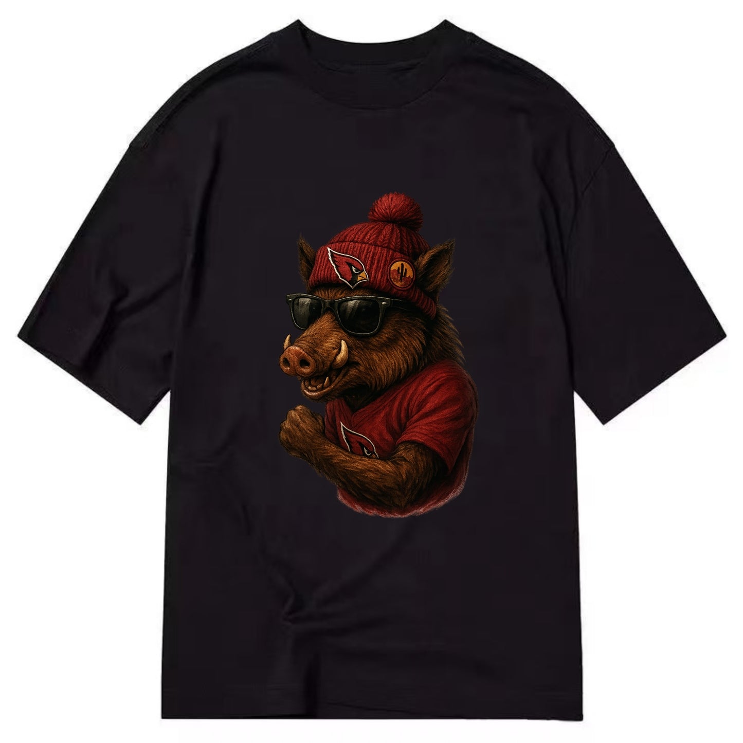 Arizona Javelina wearing Cardinals beanie with desert patch and wayfarer - Classic T-shirt - Black