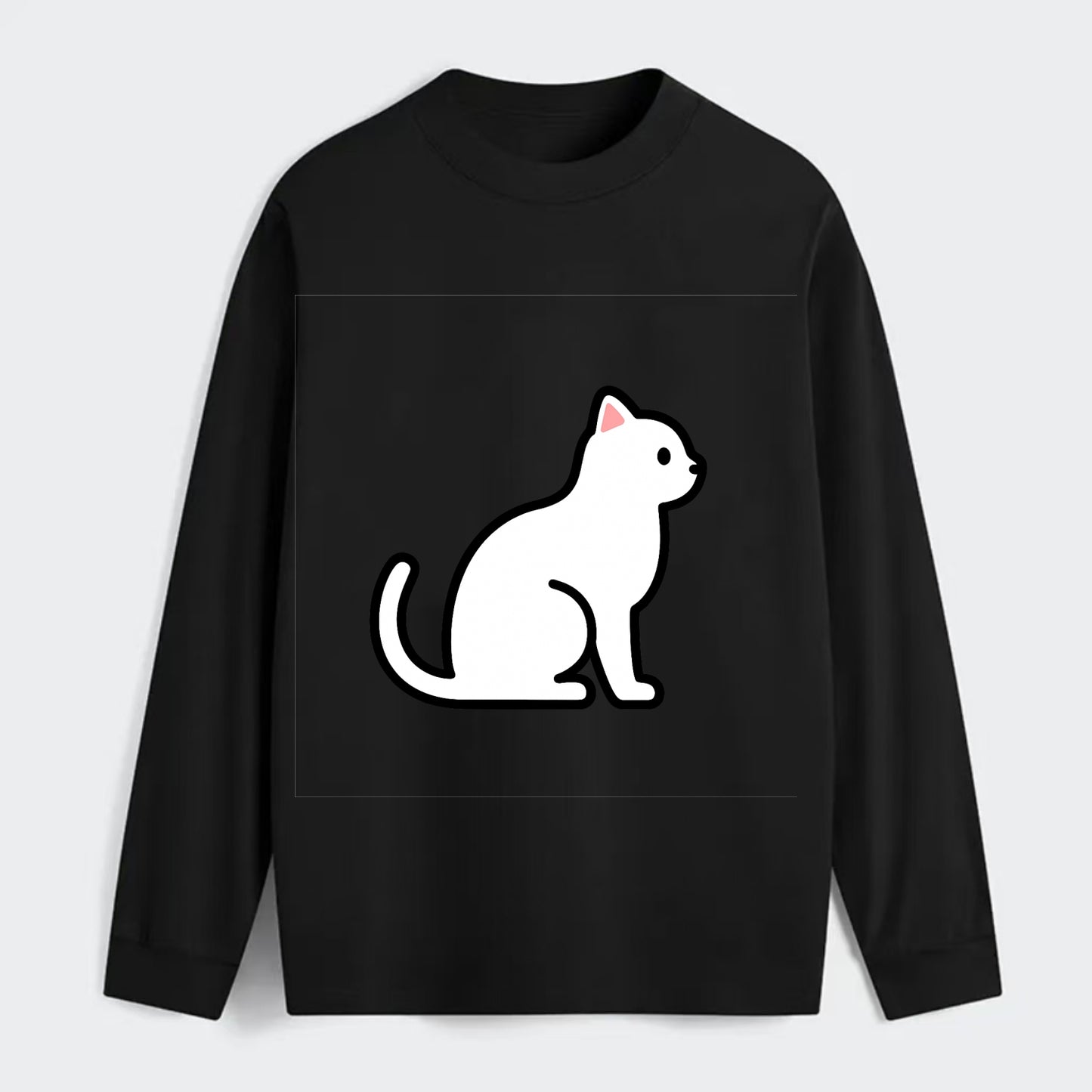 Domestic Shorthair - White classic flat side profile - Classic Long Sleeve Shirt - Black