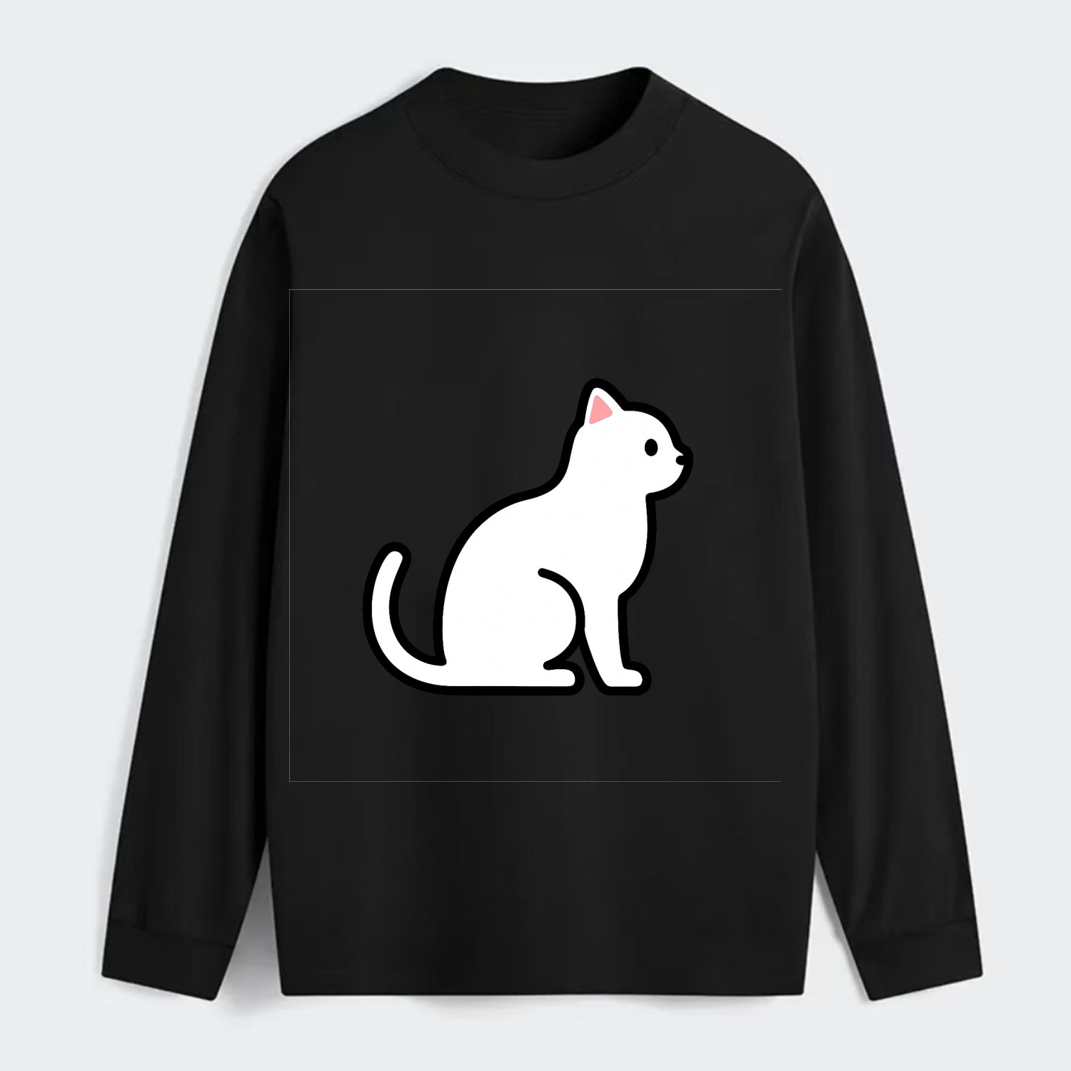 Domestic Shorthair - White classic flat side profile - Classic Long Sleeve Shirt - Black