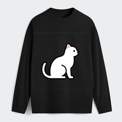Domestic Shorthair - White classic flat side profile - Classic Long Sleeve Shirt - Black